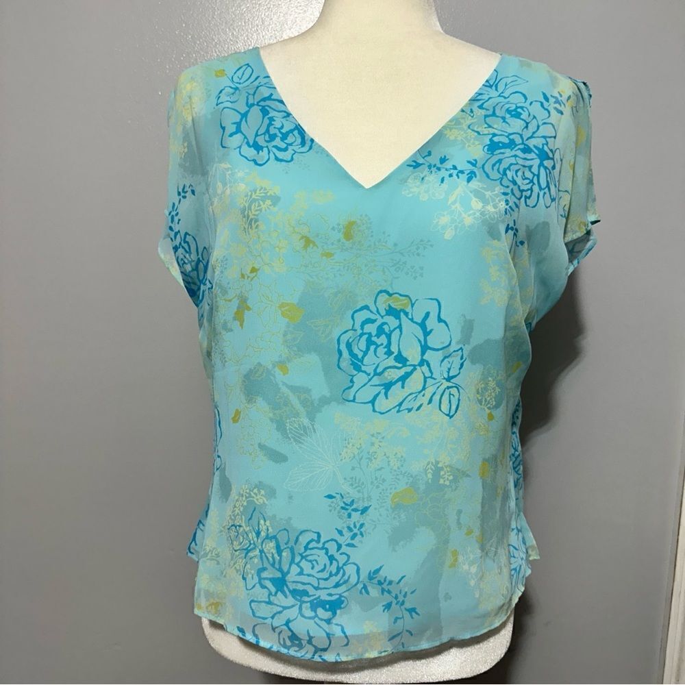Apostrophe petite vintage silky floral top with light sleeve size 12P